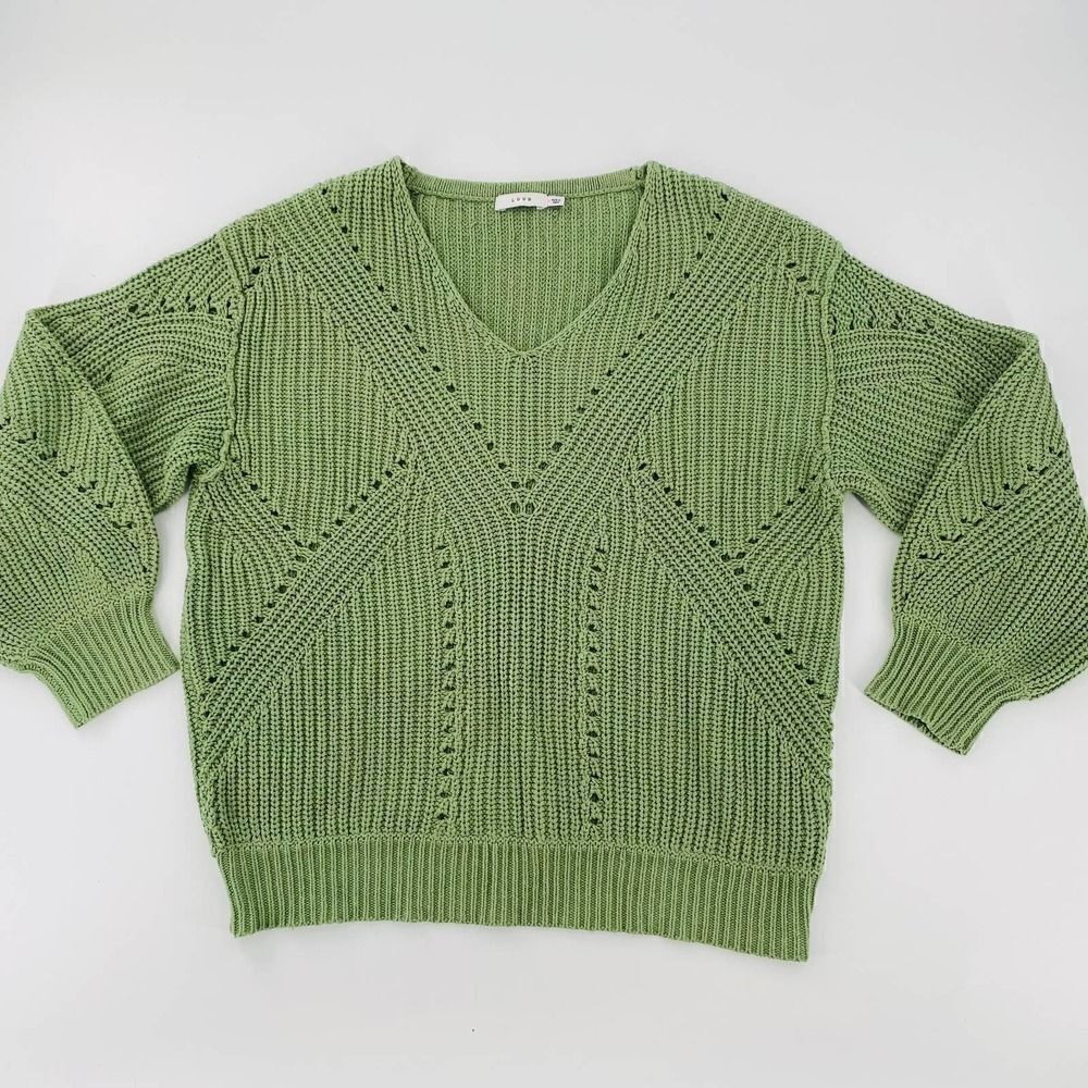 LUSH Open Stitch V-Neck Oversized Sweater In Pistachio Size Small - Picture 3 of 11